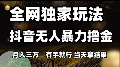 全网独家玩法抖音无人暴力撸金，月入3W，有手就行，当天拿结果【揭秘】-巴七创客网