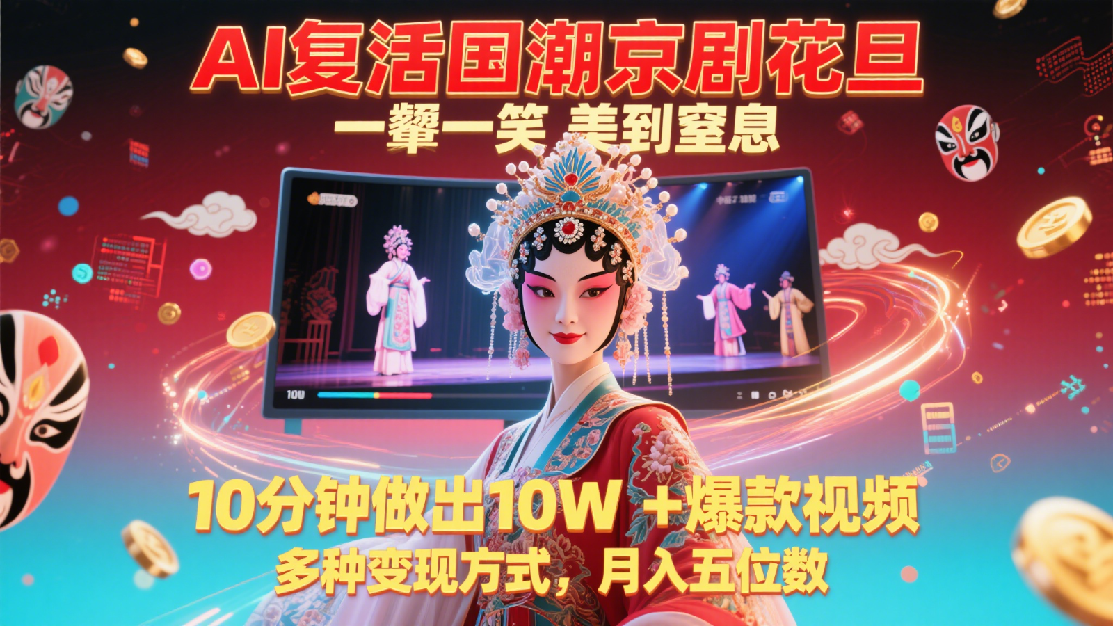 AI复活国潮京剧花旦，一颦一笑美到窒息，10分钟做出10W+爆款视频，多种变现方式-巴七创客网