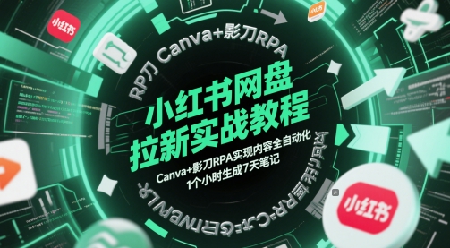 小红书网盘拉新实战教程，Canva+影刀RPA实现内容全自动化，1个小时生成7天笔记-巴七创客网