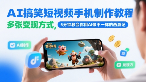 AI搞笑短视频手机制作教程，多张变现方式，5分钟教会你用AI做不一样的西游记-巴七创客网
