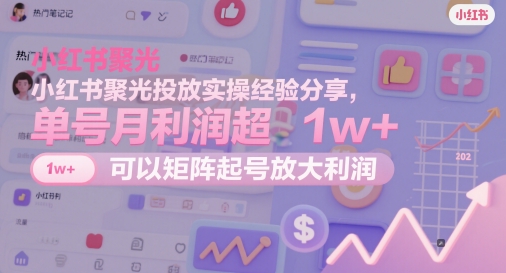 小红书聚光投放实操经验分享，单号月利润超1w+，可以矩阵起号放大利润-巴七创客网
