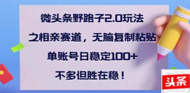 （14334期）微头条野路子2.0玩法之相亲赛道，无脑搬砖复制粘贴，单账号日稳定300+…-巴七创客网