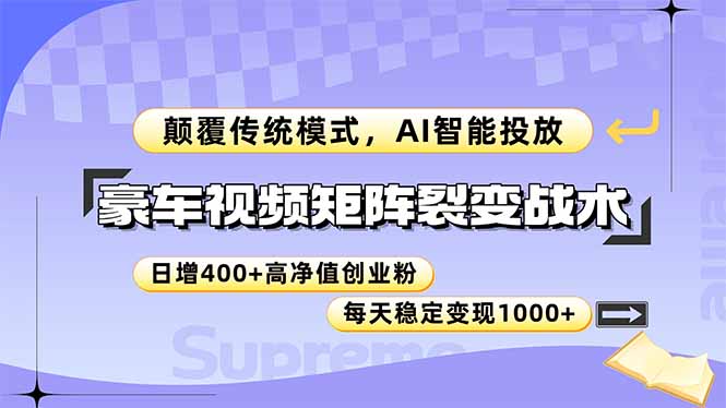 豪车视频矩阵裂变战术，颠覆传统模式，AI智能投放，日增400+高净值创业…-巴七创客网
