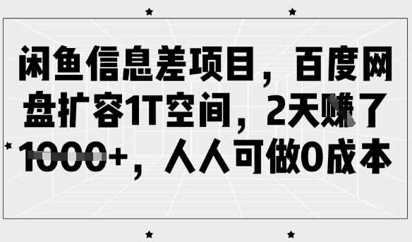 闲鱼信息差项目，百度网盘扩容1T空间，2天收益1k+，人人可做0成本-巴七创客网