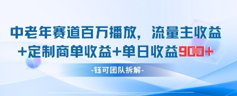 中老年赛道百万播放+流量主收益+定制收益，单日收益9张-巴七创客网