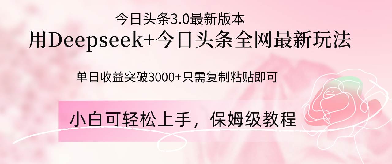 （14452期）Deepseek结合今日头条全网最新玩法，单日收益突破3000+，只需要简单的…-巴七创客网