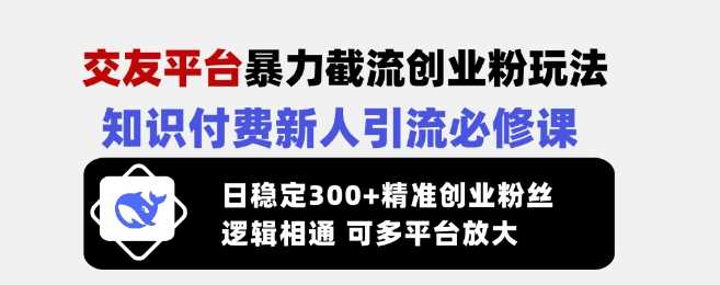 交友平台暴力截流创业粉玩法，知识付费新人引流必修课，日稳定300+精准创业粉丝，逻辑相通可多平台放大-巴七创客网