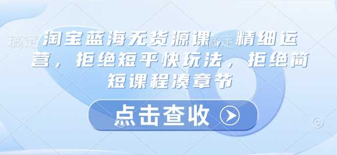 淘宝蓝海无货源课，精细运营，拒绝短平快玩法，拒绝简短课程凑章节-巴七创客网